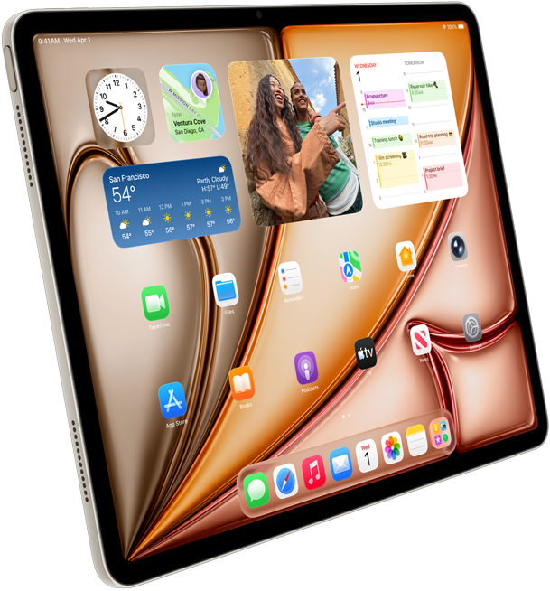 Apple 官方产品图：展示主屏幕的 iPad Air