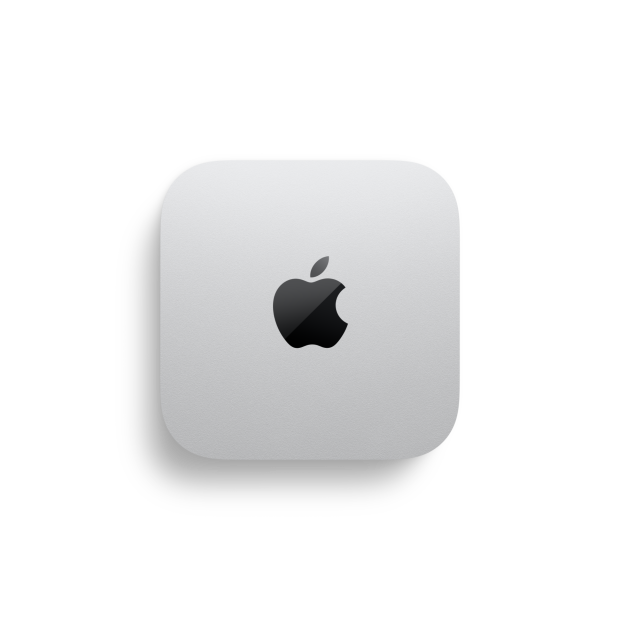Apple 官方产品图：银色 Mac mini 的顶部外观